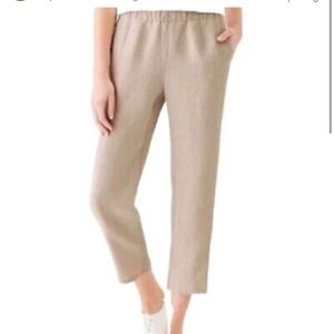 J Jill Coastal Love Linen Crop 100% Linen Pants in Khaki/Tan size Small